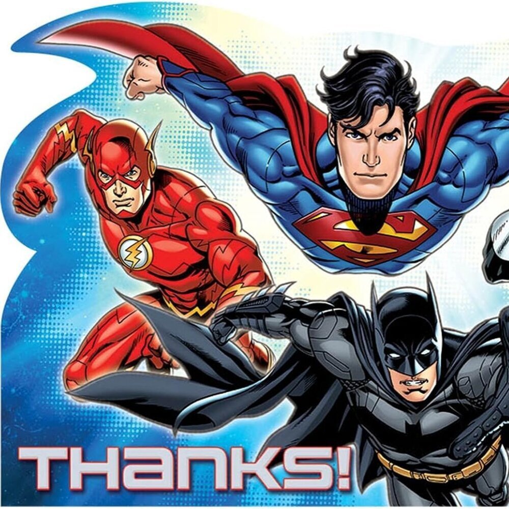 Amscan Adventure Filled Justice League Birthday Party Postcard Thank You Cards